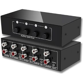 3.5mm Aux + RCA L/R Bi-Directional Stereo Audio Switch 4 in 1 out A/B Analog Audio Switcher Selector