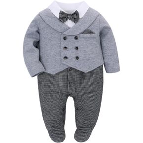 Baby Boy Formal Suit Footed Party Dress Tuxedo One Piece Outfit Double-Breasted