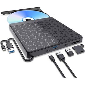 External CD/DVD Drive for Laptop, USB 3.0 CD Burner External DVD Drive with 2 USB Ports and 2 TF/SD Card Slots, DVD Player for Laptop, External CD Drive for Laptop Mac,PC,Windows 11/10/8.1/7