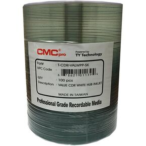 100 CMC Pro - مدعوم من TY Valueline 48X CDR (CD-R) 80 دقيقة 700 ميجا بايت White Inkjet Hub قابل للطباعة in Kuwait