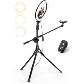 UBeesize 12 بوصة ضوء حلقة سيلفي مع حامل وحامل هاتف علوي، حامل ثلاثي قابل للطي 62 بوصة لهاتف iPhone مع Ringlight، ضوء هاتف لتسجيل الفيديو، الطبخ، التصوير الفوتوغرافي، البث المباشر، Tiktok، YouTube in Kuwait