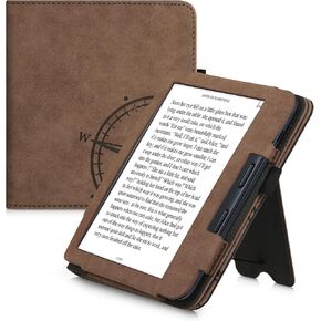 kwmobile Case Compatible with Kobo Libra 2 - Synthetic Suede Cover - Navigational Compass Brown