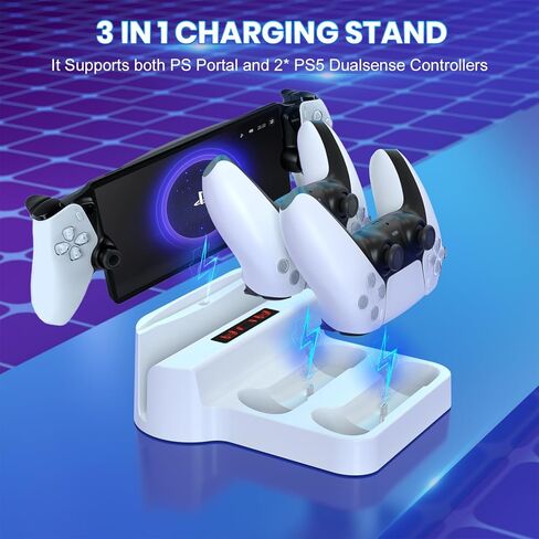 Charging Stand for PS Portal Remote Player, Portable Charge Dock for PS5 Controllers with LED Indicator and Type-C Cable, Charge Base Station Game Accessories for Playstation 5 Portal Console, White in Kuwait