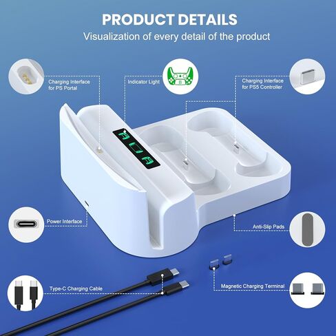 Charging Stand for PS Portal Remote Player, Portable Charge Dock for PS5 Controllers with LED Indicator and Type-C Cable, Charge Base Station Game Accessories for Playstation 5 Portal Console, White in Kuwait