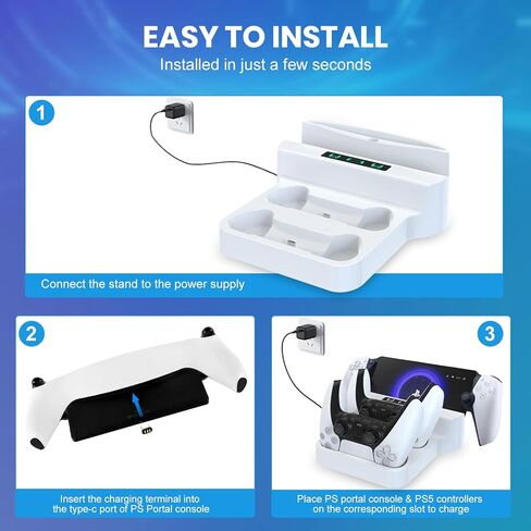 Charging Stand for PS Portal Remote Player, Portable Charge Dock for PS5 Controllers with LED Indicator and Type-C Cable, Charge Base Station Game Accessories for Playstation 5 Portal Console, White in Kuwait