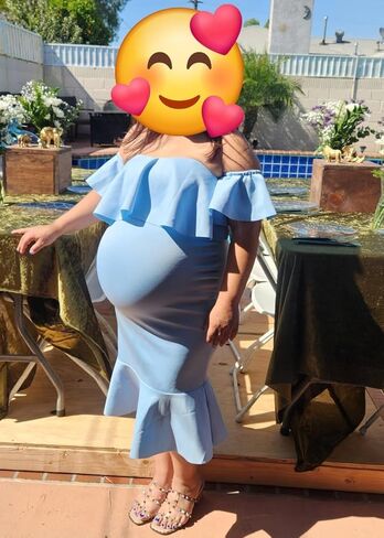 Off The Shoulder Maternity Dress Summer, Elegant Baby Shower Dress Bodycon Mermaid Midi with Ruffle Short Sleeves for Women in Saudi Arabia