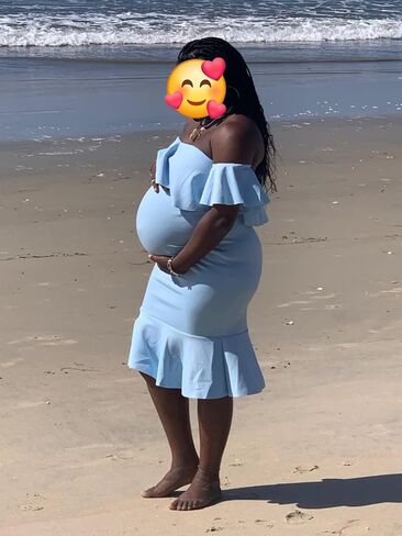 Off The Shoulder Maternity Dress Summer, Elegant Baby Shower Dress Bodycon Mermaid Midi with Ruffle Short Sleeves for Women in Saudi Arabia
