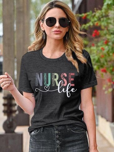 Nurse Shirt for Women Nurse Life Letter Print Tshirt Nursing School Gift Short Sleeve Tee Tops in Saudi Arabia