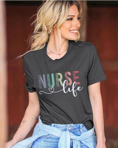 Nurse Shirt for Women Nurse Life Letter Print Tshirt Nursing School Gift Short Sleeve Tee Tops in Saudi Arabia
