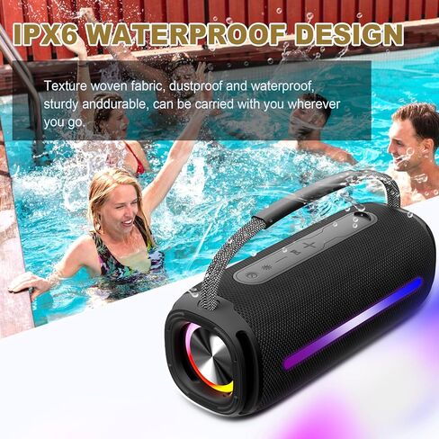 مكبر صوت بلوتوث محمول، مكبر صوت لاسلكي خارجي مقاوم للماء مع أضواء وامضة ملونة، وقت تشغيل 20 وات سوبر باس 20 ساعة، اقتران TWS مناسب للخارج، المنزل، الحفلات، الشاطئ، السفر in Kuwait