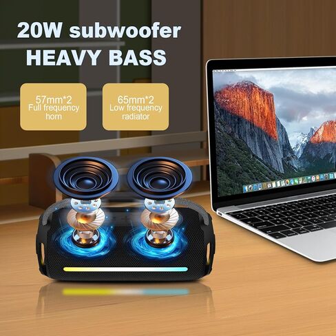 مكبر صوت بلوتوث محمول، مكبر صوت لاسلكي خارجي مقاوم للماء مع أضواء وامضة ملونة، وقت تشغيل 20 وات سوبر باس 20 ساعة، اقتران TWS مناسب للخارج، المنزل، الحفلات، الشاطئ، السفر in Kuwait