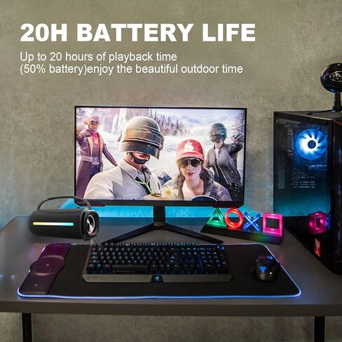 مكبر صوت بلوتوث محمول، مكبر صوت لاسلكي خارجي مقاوم للماء مع أضواء وامضة ملونة، وقت تشغيل 20 وات سوبر باس 20 ساعة، اقتران TWS مناسب للخارج، المنزل، الحفلات، الشاطئ، السفر in Kuwait