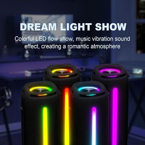 مكبر صوت بلوتوث محمول، مكبر صوت لاسلكي خارجي مقاوم للماء مع أضواء وامضة ملونة، وقت تشغيل 20 وات سوبر باس 20 ساعة، اقتران TWS مناسب للخارج، المنزل، الحفلات، الشاطئ، السفر in Kuwait