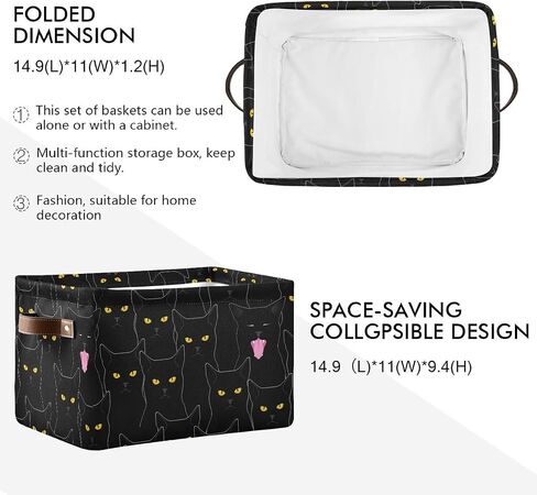Rectangular Storage Bin Cute Black Cats Basket with Handles - Organizer Bin for Toys, Books, Laundry Basket for Kids/Pets, Playroom in Saudi Arabia
