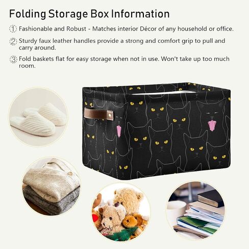 Rectangular Storage Bin Cute Black Cats Basket with Handles - Organizer Bin for Toys, Books, Laundry Basket for Kids/Pets, Playroom in Saudi Arabia