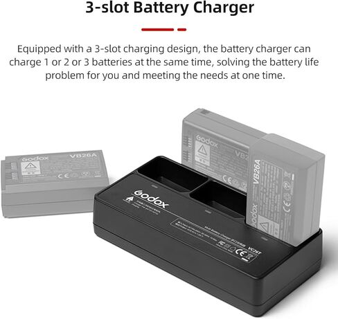 شاحن بطارية ثلاثي Godox VC26T لجهاز Godox V1/V1 Pro/V860III/V850III/MF-R76/RING72 Flash Speedlite in Kuwait