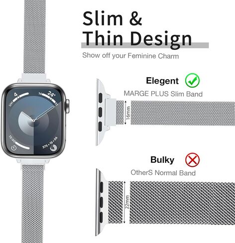 MARGE PLUS Slim Milanese Loop Compatible with Apple Watch Band for women 40mm 41mm 38mm 44mm 45mm 49mm 42mm, Stainless Steel Magnetic Mesh Strap work on iWatch Bands Series 9 8 7 6 5 4 3 2 1 Ultra SE in Saudi Arabia