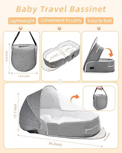 Baby Travel Bassinet Portable Bassinets: Foldable Lightweight Travel Pod Infant Co-Sleeper Bed with Mosquito and Canopy Outdoor Newborn Essentials Gift in Saudi Arabia