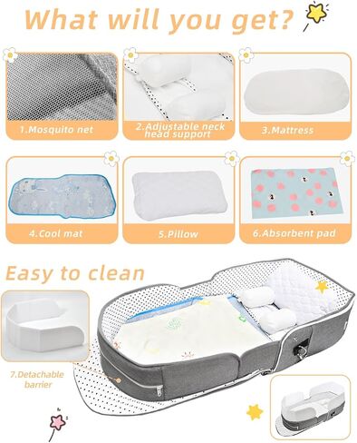 Baby Travel Bassinet Portable Bassinets: Foldable Lightweight Travel Pod Infant Co-Sleeper Bed with Mosquito and Canopy Outdoor Newborn Essentials Gift in Saudi Arabia