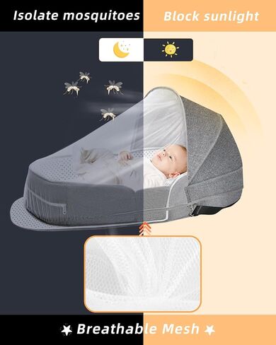 Baby Travel Bassinet Portable Bassinets: Foldable Lightweight Travel Pod Infant Co-Sleeper Bed with Mosquito and Canopy Outdoor Newborn Essentials Gift in Saudi Arabia