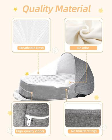 Baby Travel Bassinet Portable Bassinets: Foldable Lightweight Travel Pod Infant Co-Sleeper Bed with Mosquito and Canopy Outdoor Newborn Essentials Gift in Saudi Arabia