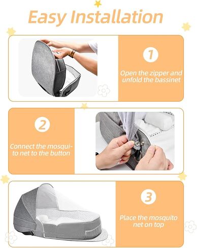 Baby Travel Bassinet Portable Bassinets: Foldable Lightweight Travel Pod Infant Co-Sleeper Bed with Mosquito and Canopy Outdoor Newborn Essentials Gift in Saudi Arabia