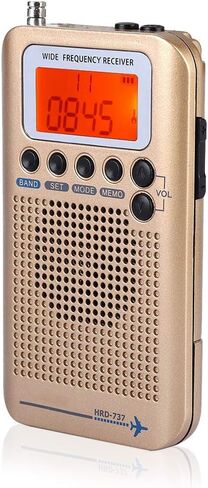 ماسحات ضوئية لاستقبال راديو متعدد النطاقات، محمولة باليد، نطاقات التردد: AIR FM AM CB SW VHF مدمجة في بطارية قابلة لإعادة الشحن، راديو محمول للسفر ذهبي in Saudi Arabia