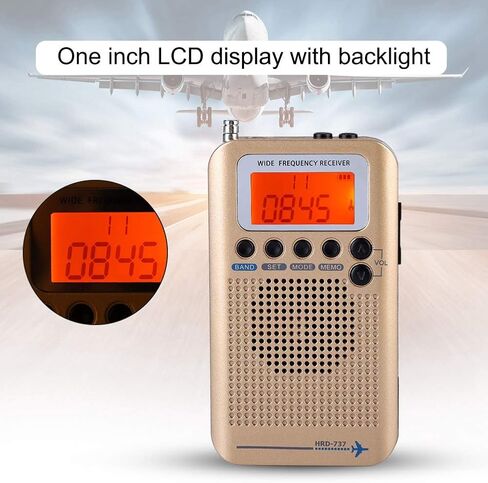 ماسحات ضوئية لاستقبال راديو متعدد النطاقات، محمولة باليد، نطاقات التردد: AIR FM AM CB SW VHF مدمجة في بطارية قابلة لإعادة الشحن، راديو محمول للسفر ذهبي in Saudi Arabia