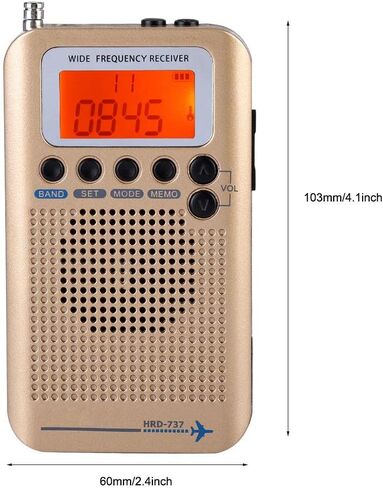 ماسحات ضوئية لاستقبال راديو متعدد النطاقات، محمولة باليد، نطاقات التردد: AIR FM AM CB SW VHF مدمجة في بطارية قابلة لإعادة الشحن، راديو محمول للسفر ذهبي in Saudi Arabia