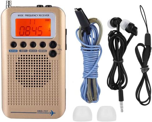 ماسحات ضوئية لاستقبال راديو متعدد النطاقات، محمولة باليد، نطاقات التردد: AIR FM AM CB SW VHF مدمجة في بطارية قابلة لإعادة الشحن، راديو محمول للسفر ذهبي in Saudi Arabia