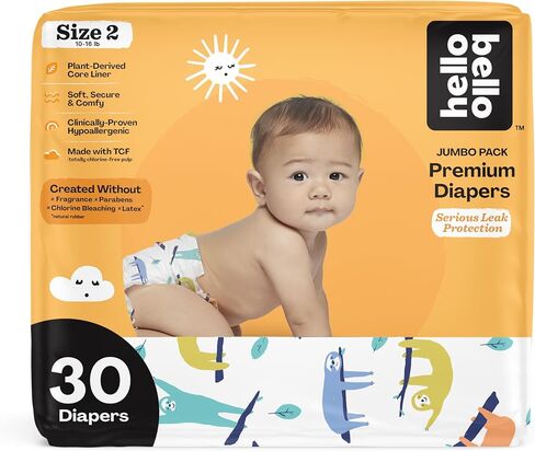 Hello Bello Premium Baby Diapers Size 2 I 30 Count of Disposable, Extra-Absorbent, Hypoallergenic Diapers with Snug and Comfort Fit I Sleepy Sloth in Saudi Arabia