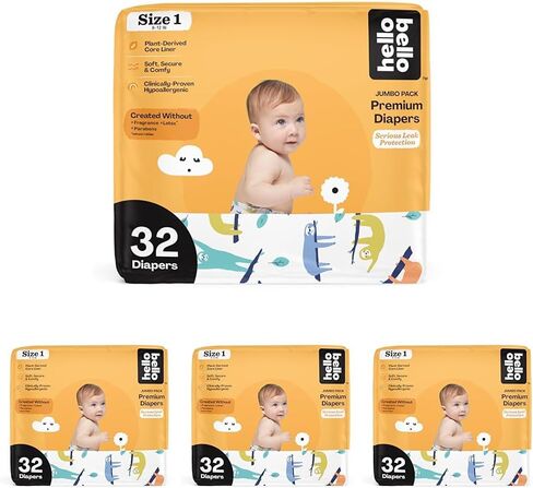 حفاضات الأطفال الفاخرة Hello Bello مقاس 2، 30 قطعة من الحفاضات التي تستخدم لمرة واحدة، فائقة الامتصاص، لا تسبب الحساسية مع ملاءمة مريحة ومريحة I Sleepy Sloth in Kuwait