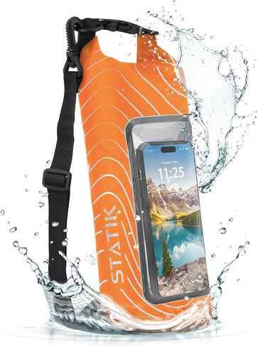 Statik MarCase Waterproof Dry Bag 2L - IPX8 Roll Top Small Waterproof Bag, Touchscreen Phone Window & Light Reflective Pattern, Boating & Kayak Accessories for Fishing, Camping, Swimming (Orange) in Saudi Arabia