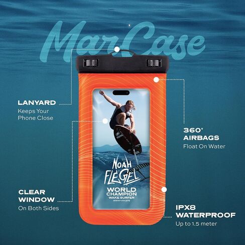 Statik MarCase Waterproof Dry Bag 2L - IPX8 Roll Top Small Waterproof Bag, Touchscreen Phone Window & Light Reflective Pattern, Boating & Kayak Accessories for Fishing, Camping, Swimming (Orange) in Saudi Arabia