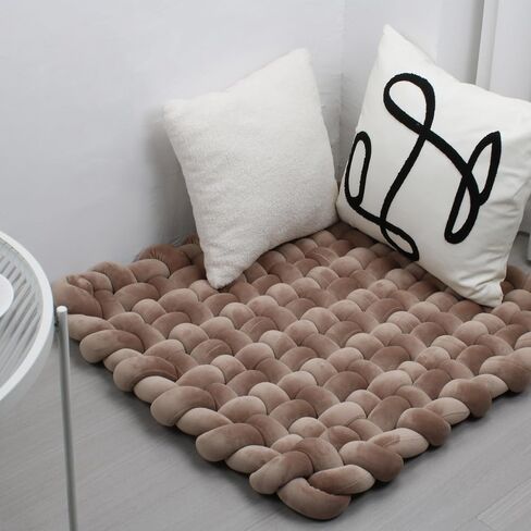 XHJRI Thickened Braided Knot Seat Mat, Knotted Floor Decorative Cushion, Handmade Baby Infant Playing Pad Nursery Rug (27.5 * 31.5 Inch,Brown) in Kuwait