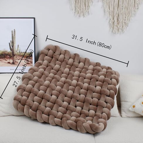 XHJRI Thickened Braided Knot Seat Mat, Knotted Floor Decorative Cushion, Handmade Baby Infant Playing Pad Nursery Rug (27.5 * 31.5 Inch,Brown) in Kuwait
