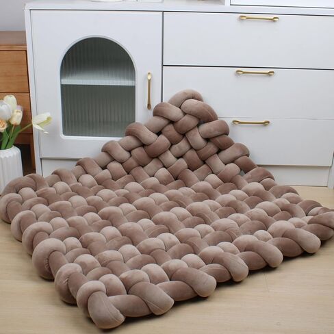 XHJRI Thickened Braided Knot Seat Mat, Knotted Floor Decorative Cushion, Handmade Baby Infant Playing Pad Nursery Rug (27.5 * 31.5 Inch,Brown) in Kuwait