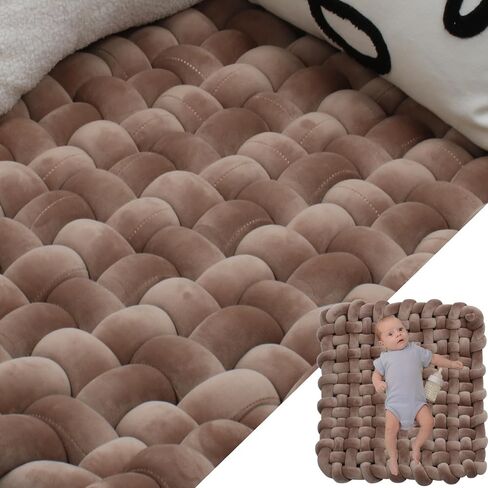 XHJRI Thickened Braided Knot Seat Mat, Knotted Floor Decorative Cushion, Handmade Baby Infant Playing Pad Nursery Rug (27.5 * 31.5 Inch,Brown) in Kuwait