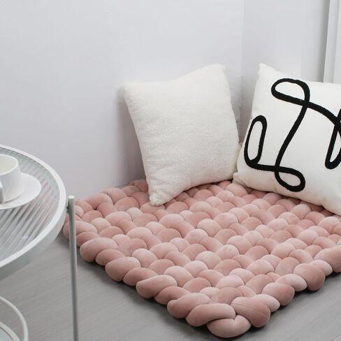 XHJRI Thickened Braided Knot Seat Mat, Knotted Floor Decorative Cushion, Handmade Baby Infant Playing Pad Nursery Rug (27.5 * 31.5 Inch,Brown) in Kuwait
