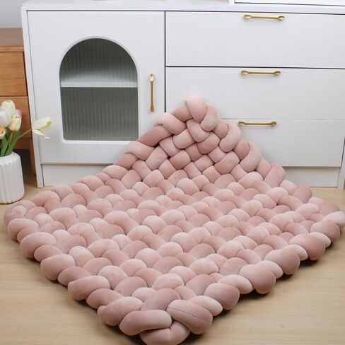 XHJRI Thickened Braided Knot Seat Mat, Knotted Floor Decorative Cushion, Handmade Baby Infant Playing Pad Nursery Rug (27.5 * 31.5 Inch,Brown) in Kuwait