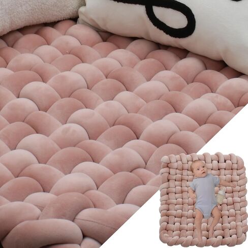 XHJRI Thickened Braided Knot Seat Mat, Knotted Floor Decorative Cushion, Handmade Baby Infant Playing Pad Nursery Rug (27.5 * 31.5 Inch,Brown) in Kuwait