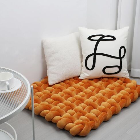 XHJRI Thickened Braided Knot Seat Mat, Knotted Floor Decorative Cushion, Handmade Baby Infant Playing Pad Nursery Rug (27.5 * 31.5 Inch,Brown) in Kuwait