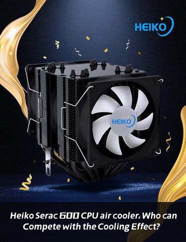 Heiko Searc 600 CPU Fan Air Cooler Black Heat Sink, 6 Heat Pipes CPU Cooler, Twin Towers, Three Fans Streamer Effect for Intel LGA 115X/1200/1700/1366/2011/2066 AMD built-in bracket in Saudi Arabia