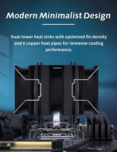 Heiko Searc 600 CPU Fan Air Cooler Black Heat Sink, 6 Heat Pipes CPU Cooler, Twin Towers, Three Fans Streamer Effect for Intel LGA 115X/1200/1700/1366/2011/2066 AMD built-in bracket in Saudi Arabia