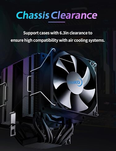 Heiko Searc 600 CPU Fan Air Cooler Black Heat Sink, 6 Heat Pipes CPU Cooler, Twin Towers, Three Fans Streamer Effect for Intel LGA 115X/1200/1700/1366/2011/2066 AMD built-in bracket in Saudi Arabia