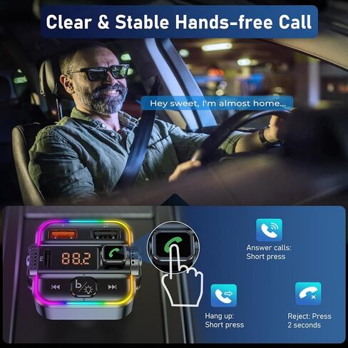 محول سيارة بلوتوث FM مرسل، 48 وات (PD 30W & QC 18W) شحن سريع ولاعة سجائر بلوتوث 5.4 مستقبل راديو لاسلكي مشغل موسيقى بدون استخدام اليدين Siri Google Assistant Dual Mic LED Display in Kuwait