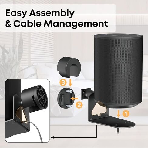 PUTORSEN حامل مكبر صوت قابل للتعديل على الحائط لـ Sonos Era 100 و300، إمالة ±30 درجة/دوران ±30 درجة/دوران 360 درجة، مع إدارة الكابلات، عبوتان in Kuwait