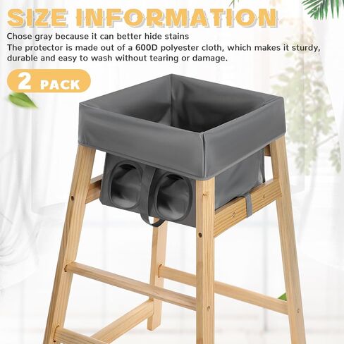 2 Pcs Gray High Chair Cover Baby High Chair Cover for Wooden or Restaurant Home High Chair Sturdy and Robust Material Washable for Kids Toddlers to Against Messy Meals in Saudi Arabia