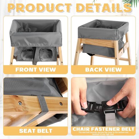 2 Pcs Gray High Chair Cover Baby High Chair Cover for Wooden or Restaurant Home High Chair Sturdy and Robust Material Washable for Kids Toddlers to Against Messy Meals in Saudi Arabia