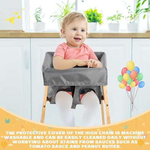 2 Pcs Gray High Chair Cover Baby High Chair Cover for Wooden or Restaurant Home High Chair Sturdy and Robust Material Washable for Kids Toddlers to Against Messy Meals in Saudi Arabia